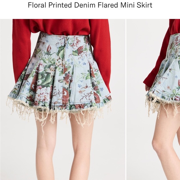 MOLLY GODDARD Floral Printed Denim Flared Mini Skirt - Picture 3 of 7